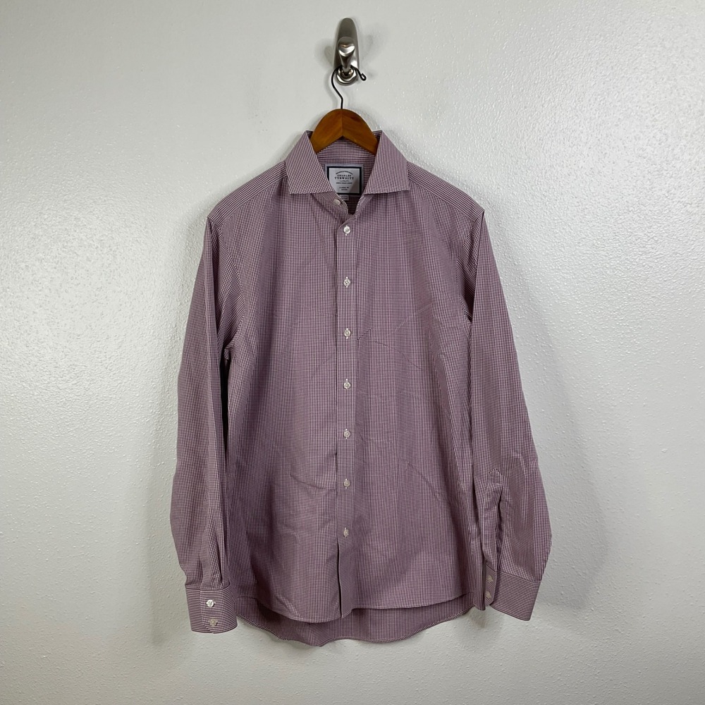Charles Tyrwhitt Classic‎ Fit Non-Iron Red Check Long Sleeve Button Down Shirt